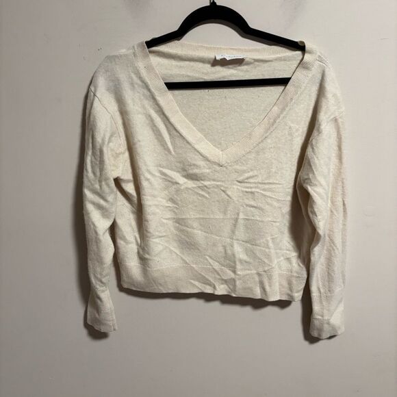 Everlane Cashmere V-neck Cropped Sweater in Cream White- Size Large - Picture 2 of 10